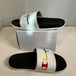 Champion White and Black Slide Sandals